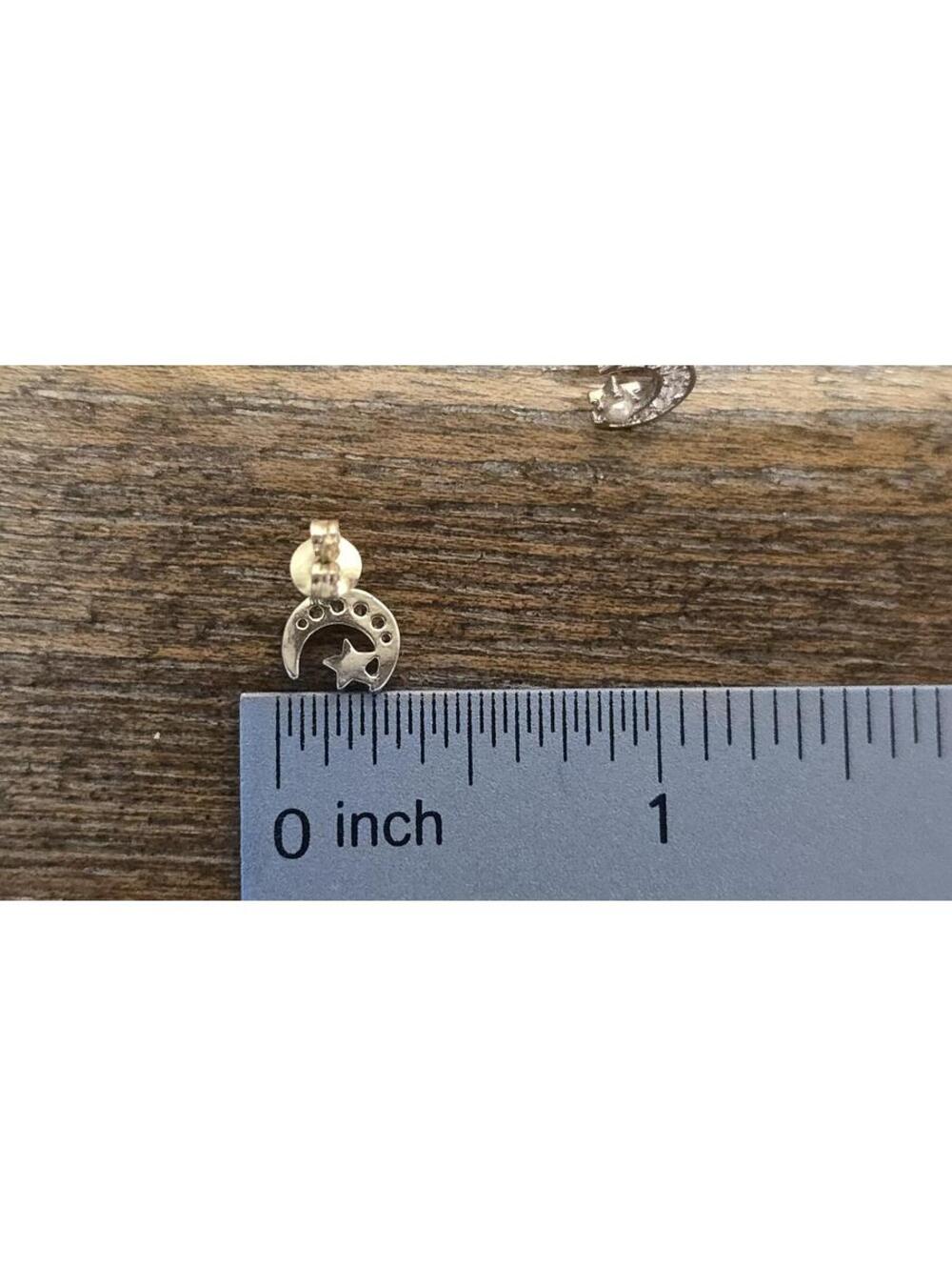 Sterling Silver Moon Star Stud Earrings Dainty Rhodium Plated Faux Pearl CZ - Picture 3 of 3